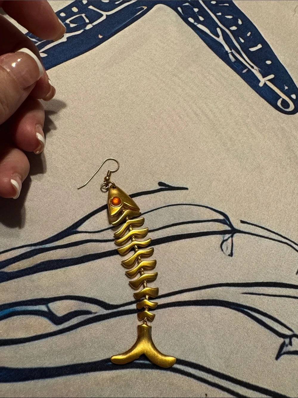 Anne Klein Gold Fishbone Drop Earrings with Orange Accent